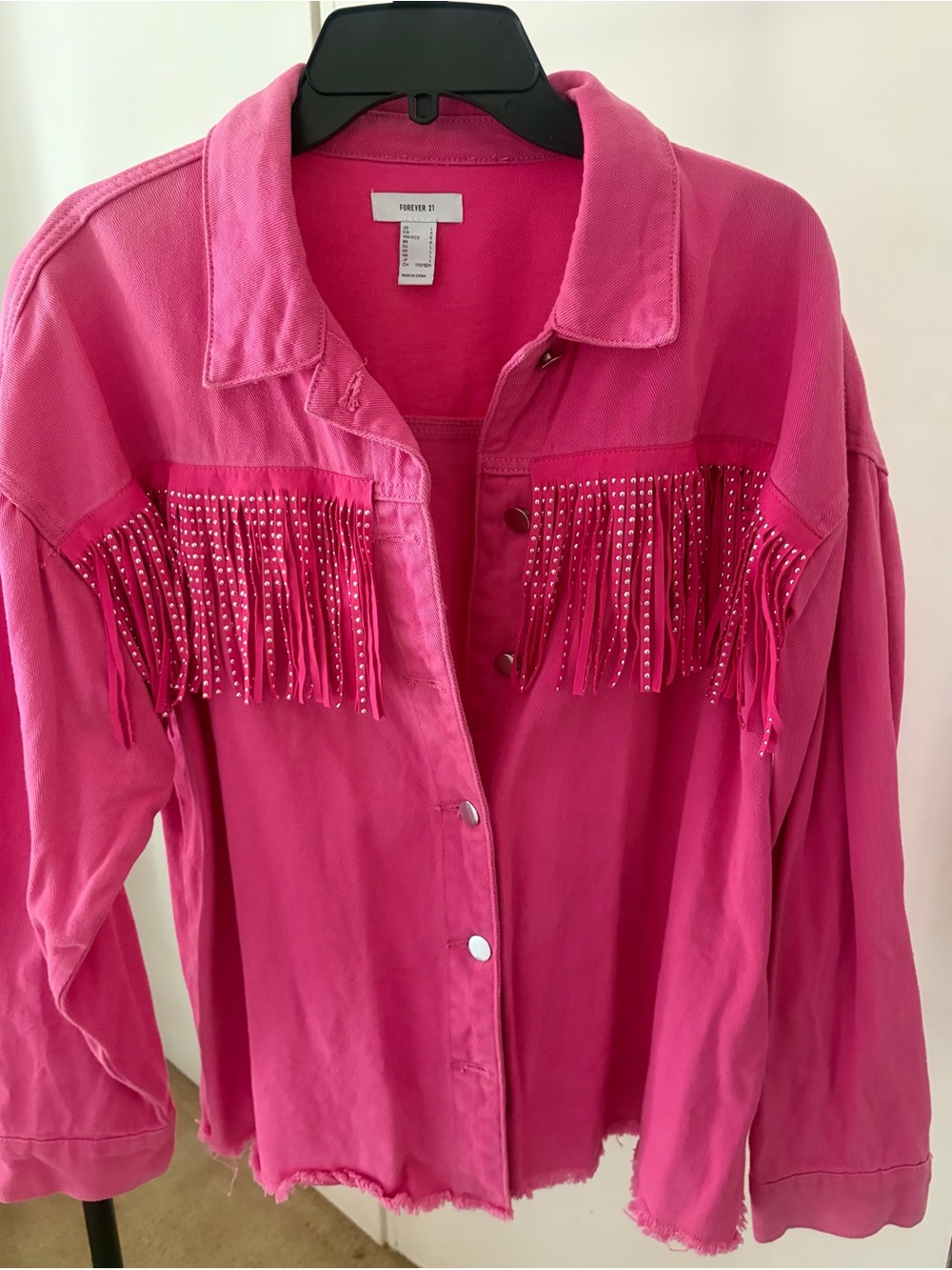 Forever 21 Hot Pink Fringe Button-Up Jacket